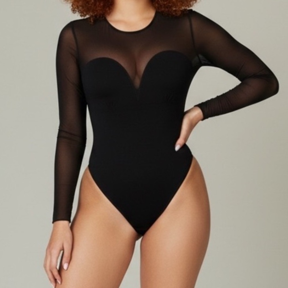 Popilush Black Sheer Shaping Bodysuit Black Size Large Shapewear Feminine Sexy